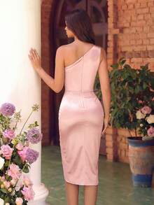 ADYCE 优雅纯色褶皱高腰高开衩中长派对连衣裙，适合舞会、生日派对、盛大晚宴、约会、返校节、婚礼宾客、鸡尾酒会、家庭聚会等场合。 - 淺粉色 - 查看 2