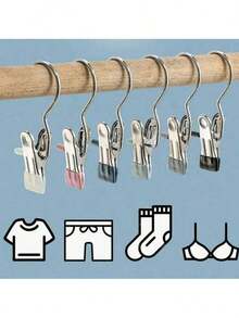 30pcs Stainless Steel Clothes Clips, Portable Hanging Clips, Wardrobe Storage, Clothes Rack Decor, Halloween Decoration, Portable Hanging Clips For Clothes, Socks, Pants Storage & Organization, Autumn & Holiday Decor - Be - Xem 2