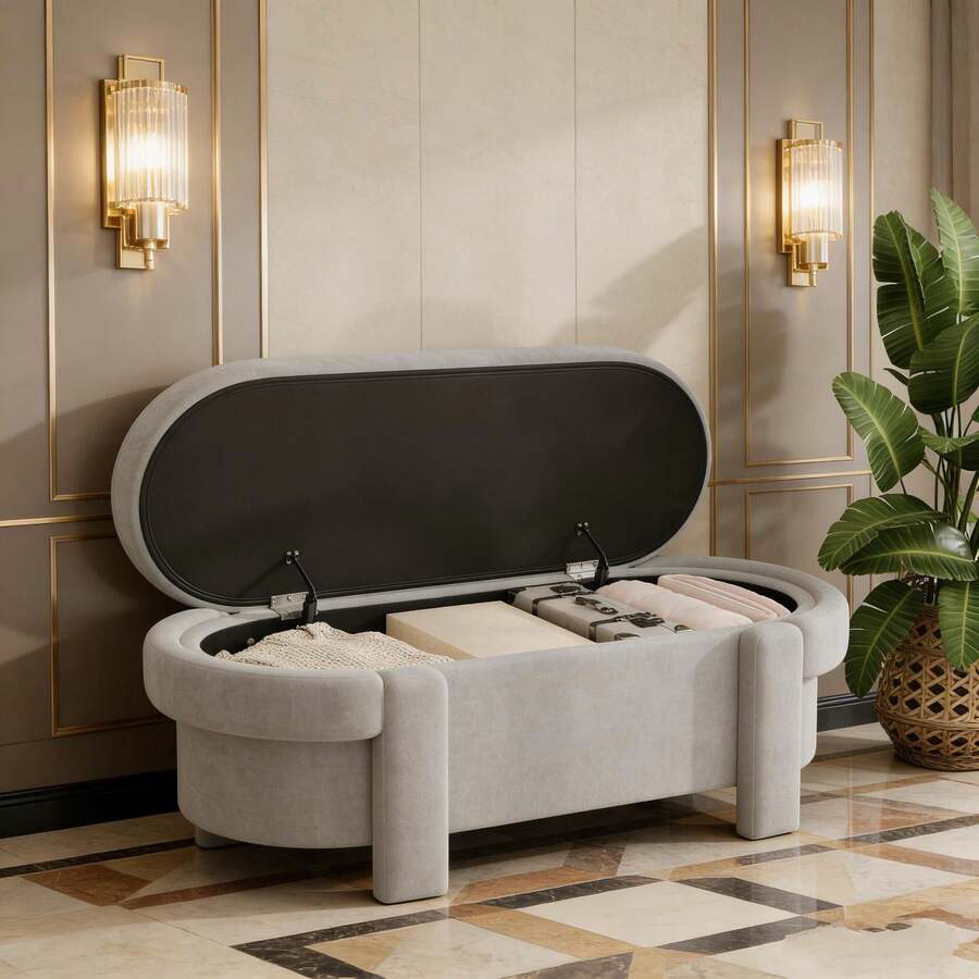 Storage Benches - Gray + Fleece - View 1