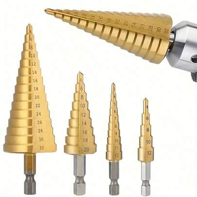 3pcs Drill Bit Set, Durable Coated High-Speed Steel Stepped Drill Bits, 4-32mm Sizes Suitable For Wood And Metal Drilling, Easy-To-Read Measurement, With Storage Box
