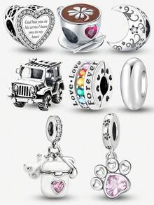 1 pieza Colgante de auricular Bluetooth con huella de cochecito de bebé de plata de ley 925, adecuado para pulsera DIY, joyería de mujer - Plateado - Ver 2