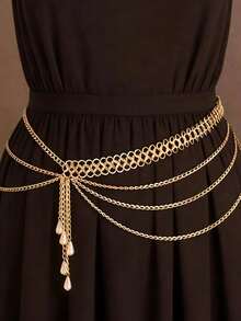 1pc Exaggerated Gold Sexy Party Body Chain With Multi-Layer Faux Pearl Tassels, Women's Waist Chain, Gift For Girlfriend, Sisters, Birthday, Vacation, Party - Bạc - Xem 11