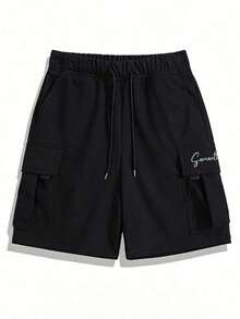 Men's Casual Letter Print Sports Shorts, Suitable For Daily Wear And Commuting In Summer - Black - View 3