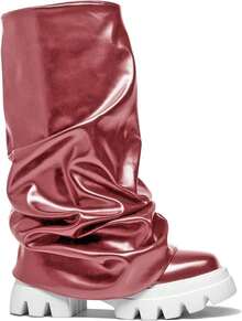 Women's Platform Round Toe Mid Calf Boots With Chunky Heel - M粉 - 查看 15