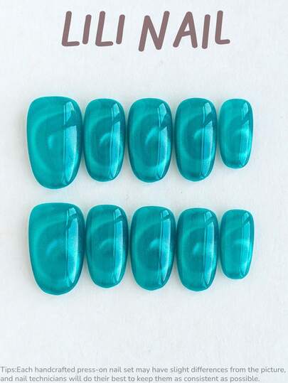 10 piezas de uñas acrílicas hechas a mano para aplicar, suministros de uñas, uñas ovaladas, uñas postizas cortas, uñas verdes de Navidad, uñas baratas y lindas, brillo de uñas, uñas postizas de otoño, para fiestas, arte de uñas creativo, ojo de gato, brillo fino, juego de uñas, kit de uñas acrílicas, con herramientas para uñas