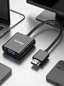 PHILIPS Adaptor HDMI ke VGA SWR1620B/93 untuk menghubungkan monitor dan proyektor. Pasang dan mainkan, tidak memerlukan driver. Mendukung konversi HD 1080P. Output audio 3,5 mm. - View 1