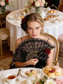 Quạt xếp kiểu Tây Ban Nha cổ điển thanh lịch, thiết kế họa tiết ren hoa hồng, thích hợp cho các bữa tiệc và làm quà tặng, vật dụng thiết yếu hàng ngày, món quà lý tưởng. - Nhiều màu - Xem 4