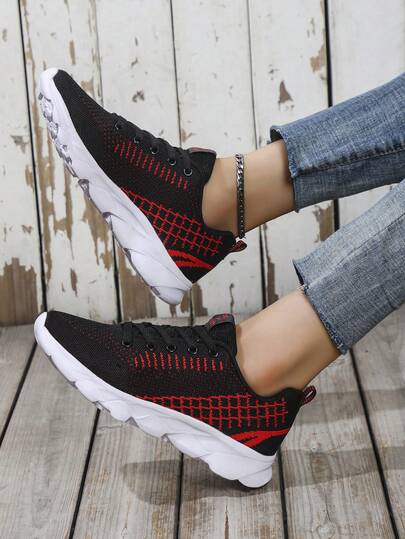 AOSEIN Giày thể thao nữ, giày sneaker vải dệt kim buộc dây phía trước, viền lưới thoáng khí, thích hợp cho các hoạt động thể thao ngoài trời.