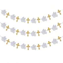 Colorful Flags Banner, God Bless Baptism Symbol Party Decor, Suitable For Christian Children Boys Girls Baby Shower Party Supplies, Gold Glitter - Multicolor - View 12