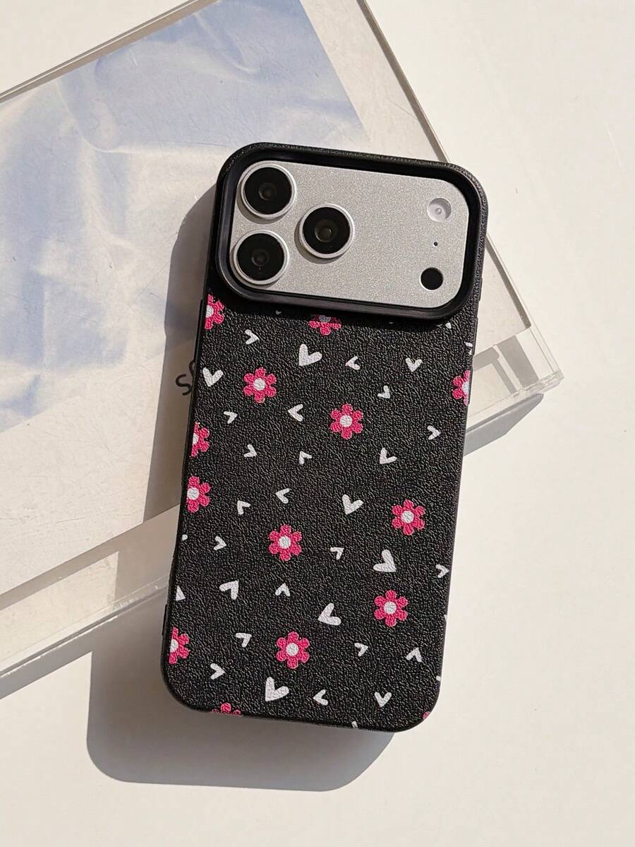 1个心形花朵图案荔枝纹理防震TPU手机壳，适合作为男女节日礼物，兼容 XS/XS Max/XR/11/12/13/14/15/16/17 Pro/Pro Max/14/15/16/17 Plus - 彩色 - 查看 1