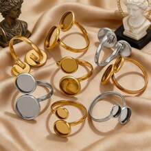 10个18K镀金不锈钢极简圆形戒指底座，可调节戒指托盘，DIY珠宝制作材料，女士不锈钢戒指 - 戒指底托 - 查看 9
