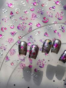 1 Piece Of Purple Starry Sky, Moon, Planet Wings, Abstract High Saturation Self-Adhesive Nail Sticker, Dreamy Nail Sticker - Multicolor - View 2