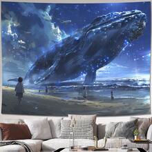 Glowing Polyester Fiber Wall Hanging With Starry Night Whale Beach Scene, Suitable For Living Room, Bedroom, Office Decor And Party Background - 22 - View 1