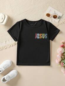 Baby Tees For Women[New Products Arrive With Great Power]Summer Fashion Short-Sleeve T-Shirt For Girls Featuring A Floral Cross Letter Design With Double-Sided Printing, A Versatile Casual Top NY-DX8691Unisex T-Shirts For Summer Outingsteen Girl Clothes - 黑色 - 查看 2