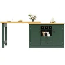 High-Quality Extendable Bar Table With 360° Swivel Function And Storage Space, Length Adjustable From 120-180cm, Suitable For Living Room, Dining Room, Home Office, Black Extendable Designer Bar Table, Black - 軍綠色 - 查看 3