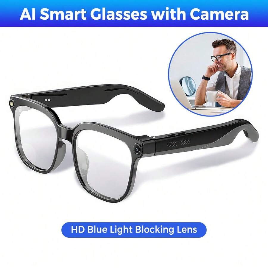 4K 800W HD AI Smart Glasses With 800W Pixels Camera With Audio | 290mAh Battery | Real-Time Translation | Voice Assistant | Object Recognition | Hands-Free Music Calls | Photochromic Lens - 查看 1