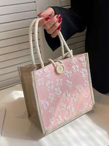 亚麻手提袋，空白手提袋，可重复使用的时尚多功能购物袋，年会礼品袋，DIY设计，简约优雅，伴娘婚礼礼品袋，学生书包，返校教师包，适用于礼品促销、赠品、贸易展览，表面可丝网印刷、刺绣或热压。 - 彩色 - 查看 6