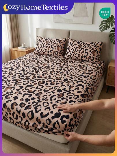 2/3 piezas Juego de ropa de cama estampada (1 sábana + 1/2 funda de almohada sin relleno), protector de colchón suave y transpirable, funda de colchón estampada, apta para cama individual/doble/queen/king, lavable a máquina, decoración del hogar, decoración del dormitorio, certificado Oeko-Tex