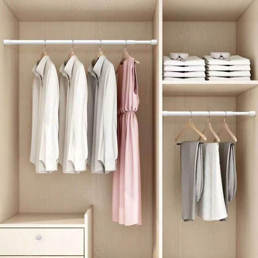 1 thanh treo rèm không cần khoan màu trắng, có thể kéo dài, dùng để treo quần áo trong tủ, giá phơi đồ, thanh treo rèm ban công, thanh treo rèm phòng ngủ, giá treo khăn tắm. - 50cm-90cm - Xem 1