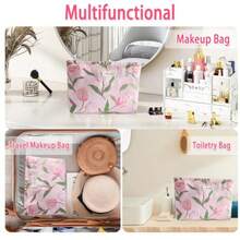 ZLFRQ  Makeup Bag For Wen Floral Cometic Bag Pink Zipper Cometic Pouch For Pure Lar Capacity Quilted Canva Flower Makeup Bag C Aethetic Travel Tetry Bag Gift Kincare Organizer - AG 粉紅鬱金香 - 查看 5