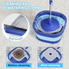 Spin Mop And Bucket With Wringer Set Floors, Collapsible Bucket With Handle And Flat Wall Mop With 5 Microfiber Pads - Màu xanh da trời - Xem 9