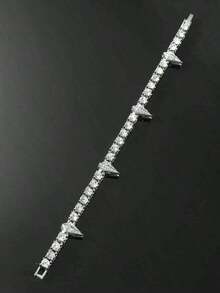 Men's Hip-Hop Style Tennis Chain And Teardrop-Shaped Cubic Zirconia Chain Bracelet, Shiny Jewelry, Gift For Boyfriend - Silver - View 4