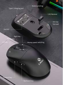 便携式无线迷你游戏鼠标 - 无线和 2.4G，静音，可充电 Type-C 接口，右手设计，笔记本电脑和台式机通用光学技术 - 黑白配色，无线鼠标 - 查看 8