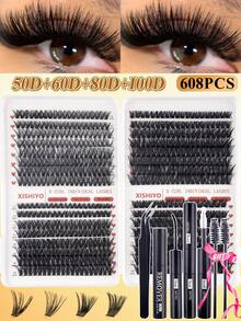 Bộ nối mi 640/640/608 sợi, bộ tự làm nối mi, từng sợi mi riêng lẻ, bộ nối mi cong chữ D, bao gồm keo dán, chất làm kín và dụng cụ nối mi, thích hợp sử dụng hàng ngày, khi đi du lịch, cho người mới bắt đầu, đám cưới, hẹn hò, tiệc tùng, ngày lễ, tuyệt vời cho Giáng sinh/Halloween/làm quà tặng. - Nhiều màu - Xem 19