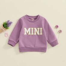 Mommy And Me Matching Outfits Christmas/Halloween Sweatshirts Family Matching Xmas Clothes Long Sleeve Crewneck Mama/Mini Letter Print Sweatshirts Pullover Tops Winter Fall Clothes - 紫丁香色 - 查看 8