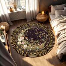 Floral Round Rug, Moon And Stars Boho Carpet, Mystical Art Nouveau Circle Living Room Decor, Witchy Home Idea No Pile On Floor - 1PC - 查看 10