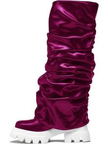 Women's Platform Round Toe Mid Calf Boots With Chunky Heel - Rose - View 9