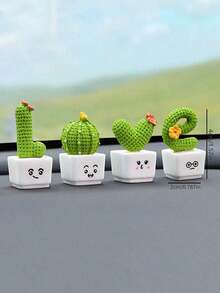 4pcs/Set Mini Artificial Plant Design Decoration Craft, Cartoon Plant Shaped Decoration Object For Home Decoration Best Gifts Birthday Graduation - Multicolor - View 9