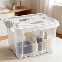 Hộp đựng đồ đa năng dung tích lớn được nâng cấp, có nắp đậy, hộp đựng đồ dày dặn 30L có khóa cài và tay cầm, hộp đựng quần áo kín chống ẩm có nắp đậy, màu sắc được giao ngẫu nhiên. - Xem 3