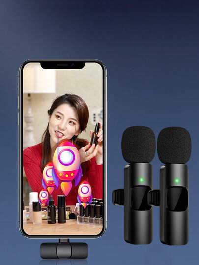 无线领夹式麦克风，即插即用2.4G领夹麦克风，无需APP/适配器，适用于视频录制、直播、Vlog