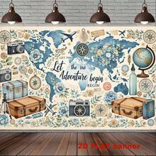 2D Flat Printing Decorative Tapestry,Printed Wall Tapestry, World Map, Travel Elements, "Let The Adventure Begin" Text. Suitable For Living Room Or Dorm Room Decoration And Party Themes, Home Decor, Decorative Tapestry, Art Wall Hanging, Polyester Fabric, Wall Hanging Tapestry, Printed Decoration, Party Planning. Unique Gift Idea, Wall Art, Ideal Choice For Party Celebrations. Non-Luminous1PC, Peach Skin Fabric Material,Party Gifts, Indoor And Outdoor Decorative Banners, Suitable For Hanging In Bedrooms, Living Rooms, Offices, And Dormitories For Party Decorations.,1PC,1PC - 彩色 - 查看 5