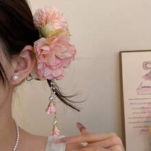 女士优雅甜美清新度假风珍珠流苏粉色花朵发夹，适合日常佩戴，居家、学校、海滩、办公室、派对、节日、生日、返校、新年、情人节、母亲节、圣诞节、婚礼、音乐节、毕业典礼、春夏等场合。 - 粉色 - 查看 5