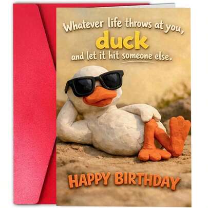 1 Piece "Whatever Life Throws At Me, I Can Handle It" Funny Birthday Card With Envelope, Featuring A Cool Duck Design, Great Gift For Friends
