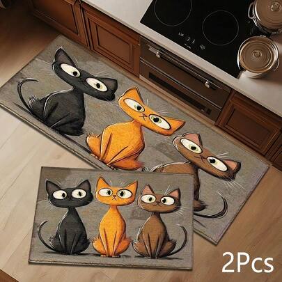 2D Three Cute Cats Print Rug, Soft And Durable Floor Mat For Entryway, Porch, Indoor Use - Washable Doormat For Living Room, Bathroom, Bedroom, Game Room, Laundry Room, Dorm Decor