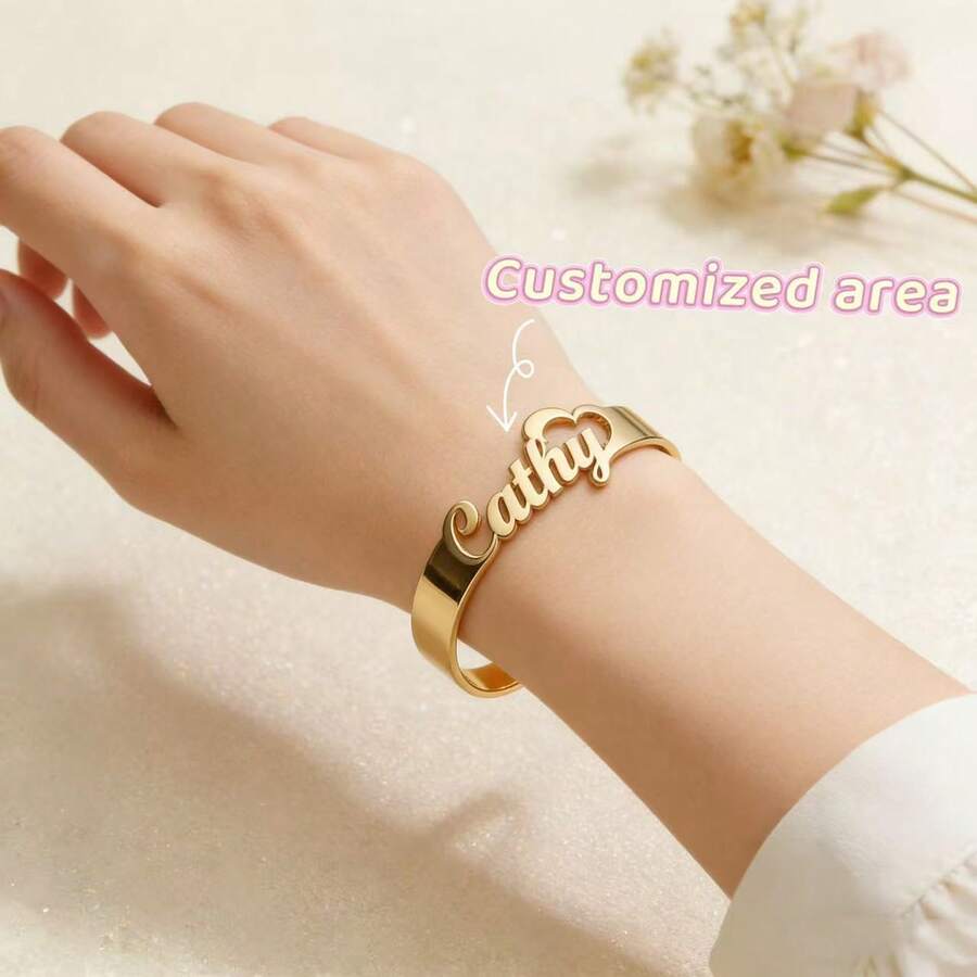Vòng tay khắc tên cá nhân, Vòng tay chữ cái tùy chỉnh, Vòng tay hở tự làm khắc tên cho nữ, Vòng tay chữ cái lớn bằng thép không gỉ, Vòng tay khắc theo yêu cầu, Quà tặng trang sức cho Halloween, Giáng sinh, Lễ Tạ ơn, Sinh nhật, Dành cho phái nữ - Nhiều màu - Xem 1