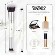 Pinceles de Maquillaje 2 En 1 Brocha de Base de Contorno de Doble Punta Paquete de 2 Brochas Correctoras Brocha para Sombra de Ojos para Cejas Líquidos Polvos Pulido Mezcla Blanco - Blanco - Ver 3