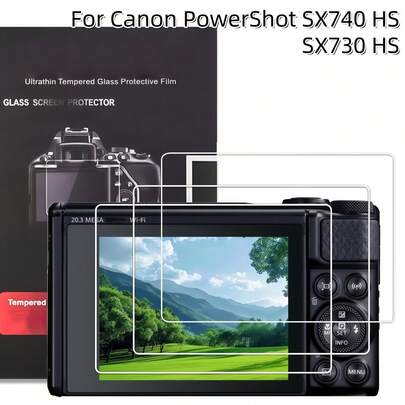 适用于SX740 HS和SX730 HS相机的3片装0.25mm超薄钢化玻璃屏幕保护膜，高清透明，9H硬度，提供防刮擦和防指纹保护
