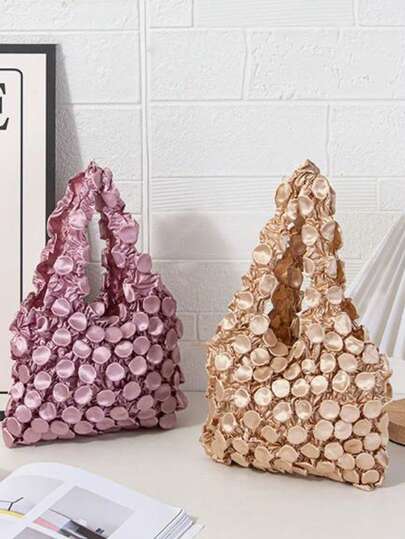 1个新款铜质零钱包，魔术可扩展泡泡袋，女士刺猬包，菠萝包，可折叠褶皱手提包