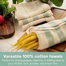 MEEMA Upcycled - Toallas de cocina de primavera de tela de algodón Toallas de mano superabsorbentes con lazo para colgar trapos de limpieza y paños de cocina Rayas verdes salvia Grande 18 x 28 - Verde salvia - Ver 4