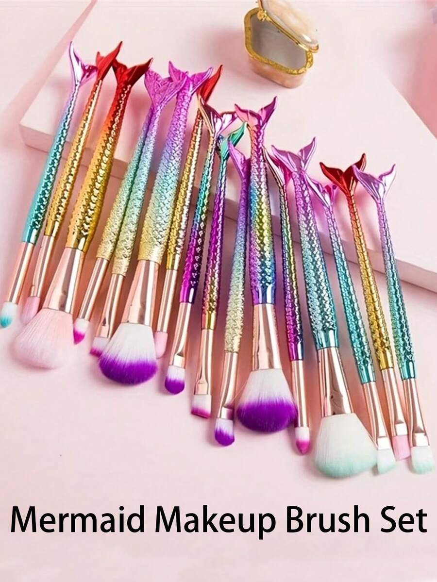 Electroplated Mermaid Makeup Brush Set 4 Pieces Of High Beauty Value+Practical Easy To Apply Makeup Without Sticking Professional Makeup Tools Suitable For Gift Giving Or Self Use Makeup Brush Cosmetics 1 € Powder Blusher Makeup Brush Portable Valentine's Day Gift New Year Gift - Multicolor - View 1