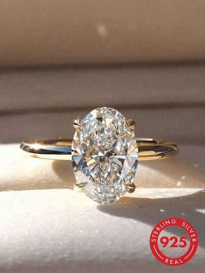 1 chiếc nhẫn đính hôn hình bầu dục bóng bẩy tinh tế, bạc S925 và nhẫn cưới 925, nhẫn hứa hẹn vĩnh cửu dành cho nữ, quà tặng trang sức cưới nhân dịp kỷ niệm ngày lễ tình nhân, thích hợp cho các dịp lễ, hẹn hò, tiệc tùng, ngày Valentine.