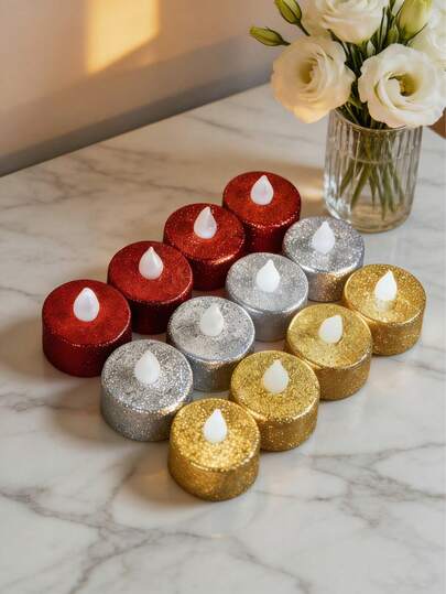 1pc LED Electronic Candle, Gold, Silver, Pink Powder, Small Tea Candle, Romantic Proposal Decoration, Birthday Surprise Lighting Gift