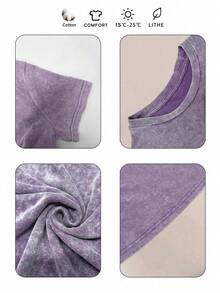 女士字母印花圆领休闲百搭日常短袖T恤 夏季 - 淡紫色 - 查看 6