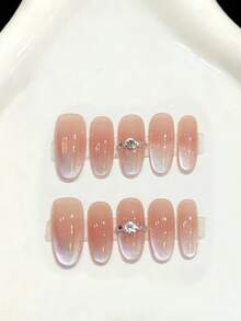 10 Móng Tay Giả Hình Bầu Dục Trung Bình Làm Thủ Công, Thích Hợp Cho Tiệc Tùng và Sử Dụng Hàng Ngày, Màu Hồng, Màu Hồng Nude Mắt Mèo, Móng Mắt Mèo Màu Hồng Nude Gradient Aurora, Bộ Móng Tay Bóng Mịn Tinh Khiết, Sáng Bóng Và Rực Rỡ, Dễ Đeo. 10 Móng Tay Giả Y2K Làm Thủ Công, Móng Tay Mùa Hè, Thích Hợp Cho Các Cô Gái Và Phụ Nữ Cho Lễ Hội, Tiệc Tùng và Sử Dụng Hàng Ngày. Thích Hợp Cho Mùa Hè. - Hồng - Xem 2