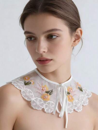  قطعة واحدة من الأوشحة المطرزة الفاخرة والمتعددة الاستخدامات، ربطة العنق الوهمية، اكسسوارات ملابس للنساء