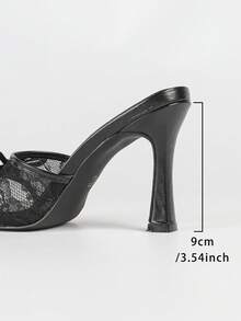 Giày sandal cao gót đế dày mũi vuông màu trắng mới cho mùa hè, giày cao gót quai ngang mắt cá chân thắt nơ ren gợi cảm, giày thời trang đa năng dành cho công sở và hẹn hò cho nữ. - Giày cao gót đen - Xem 9
